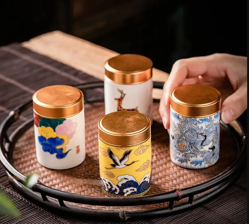 Food Storage Small - Metal Ceramics Double Layer Tea Caddy