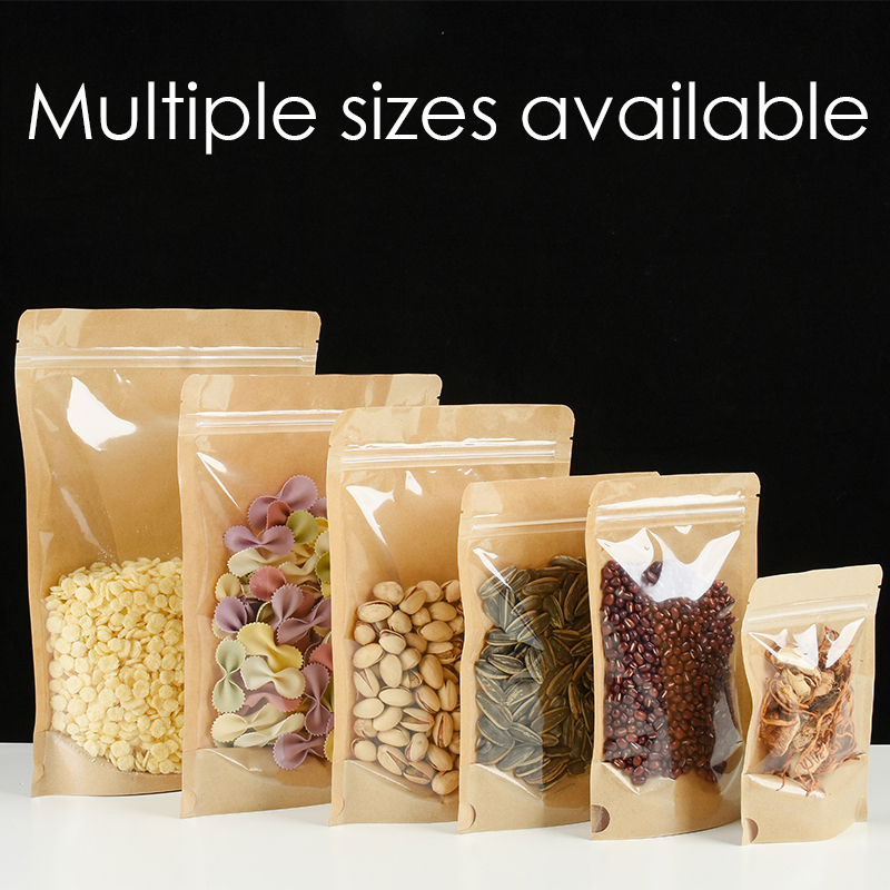 Food Storage Ziploc Bags - 100 Kraft paper sealed pocket Stand