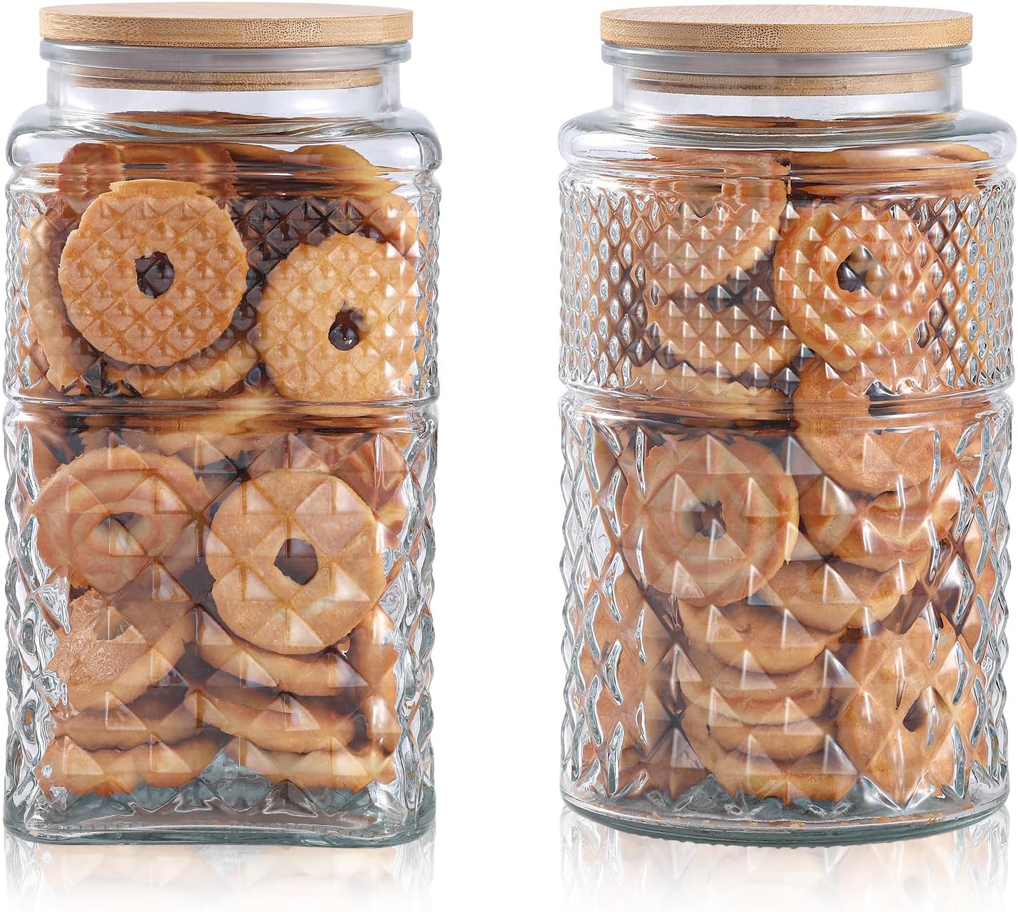 Food Storage Glass Set - 0.7Gallon/2600ml Glass Cookie Jar, Set of