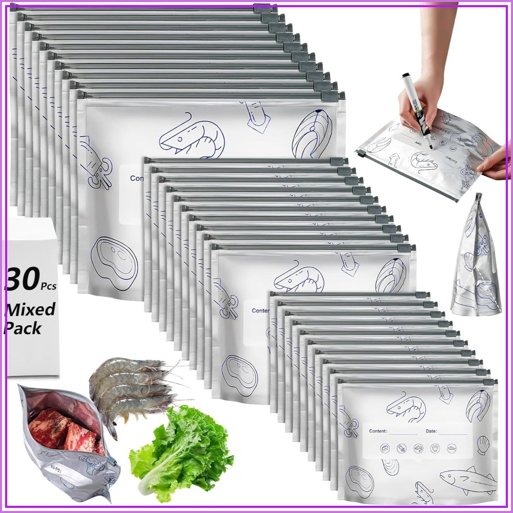 Food Storage For Long Term - 30 Pcs Reusable Mylar Bags for