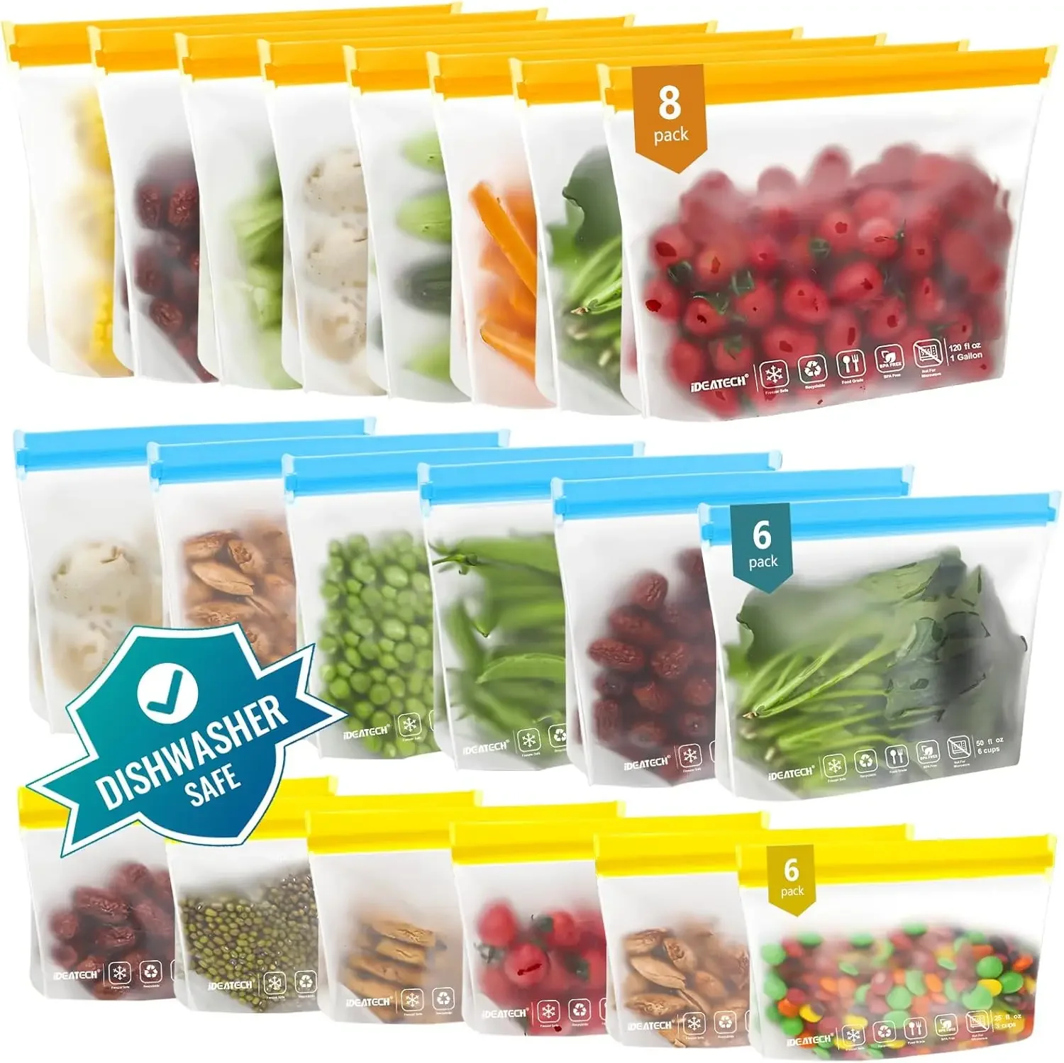 Food Storage Freezer - 20Pack Reusable Bags Dishwasher Safe, Leakproof
