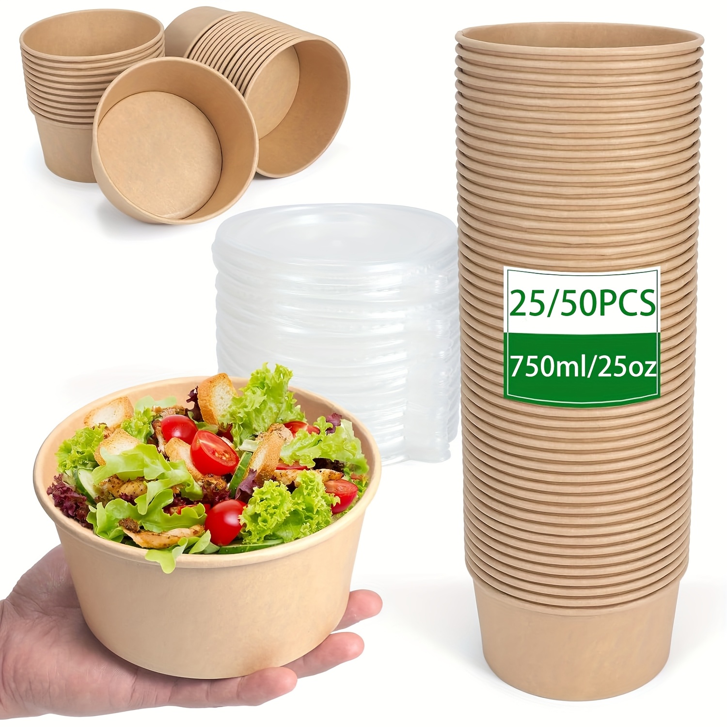 Food Storage And Organizer - 25Oz/750Ml 25/50 Pack Paper Bowls with