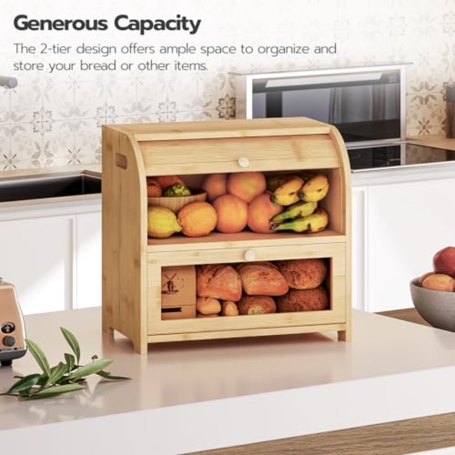 Bread Box, Bamboo Bread Box fo - Food Storage Box Large ulasan dan harga