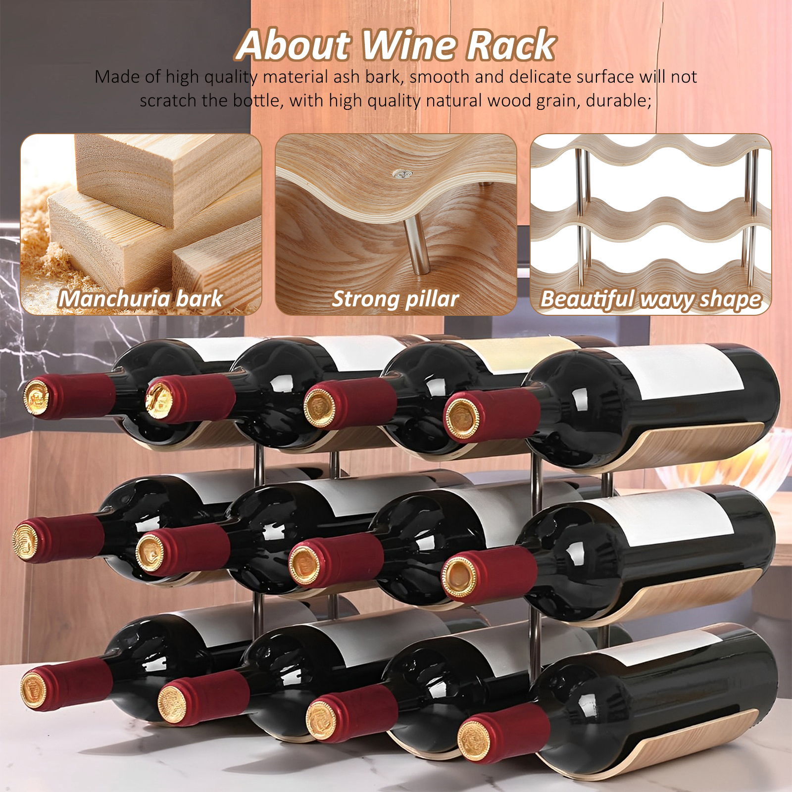 2/3-Tier Wooden Wine Rack Wavy - Food Storage Utensils ulasan dan harga