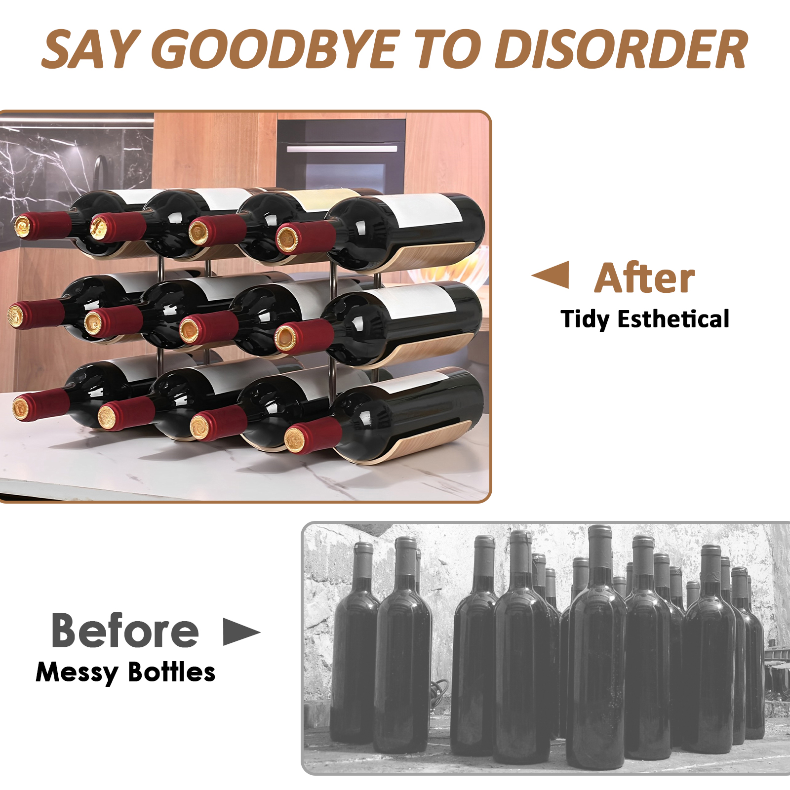 2/3-Tier Wooden Wine Rack Wavy - Food Storage Utensils ulasan dan harga
