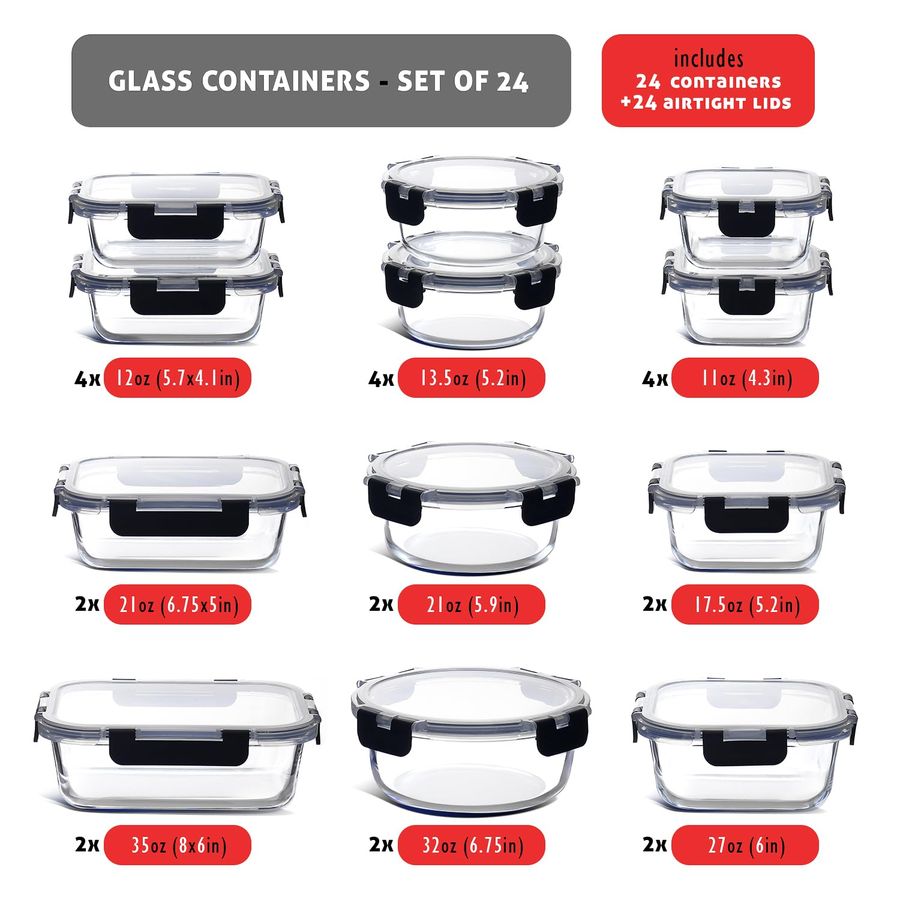 48pc Glass Storage Containers  - Food Storage Glass Set ulasan dan harga