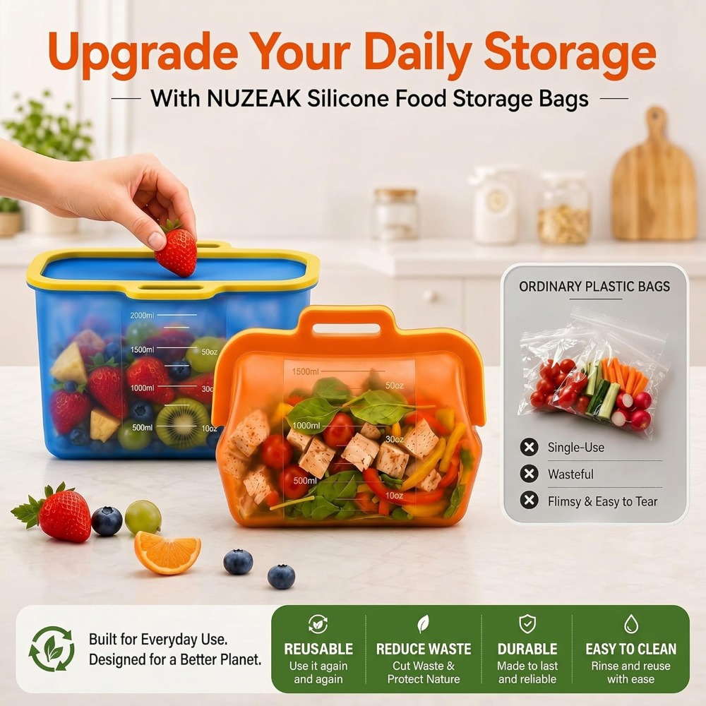 Reusable Silicone Food Storage - Food Storage Bags Reusable ulasan dan harga