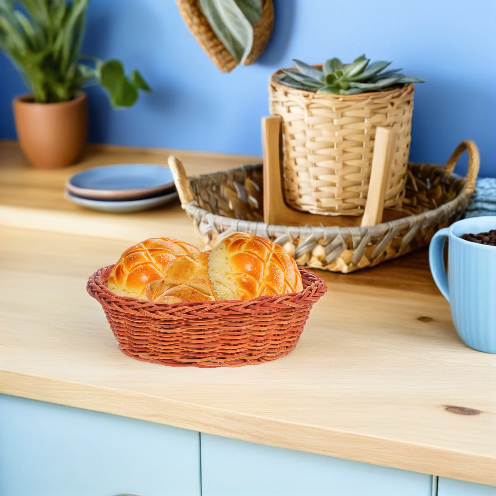 10Pcs Rattan Bread Basket Smal - Food Storage Small ulasan dan harga