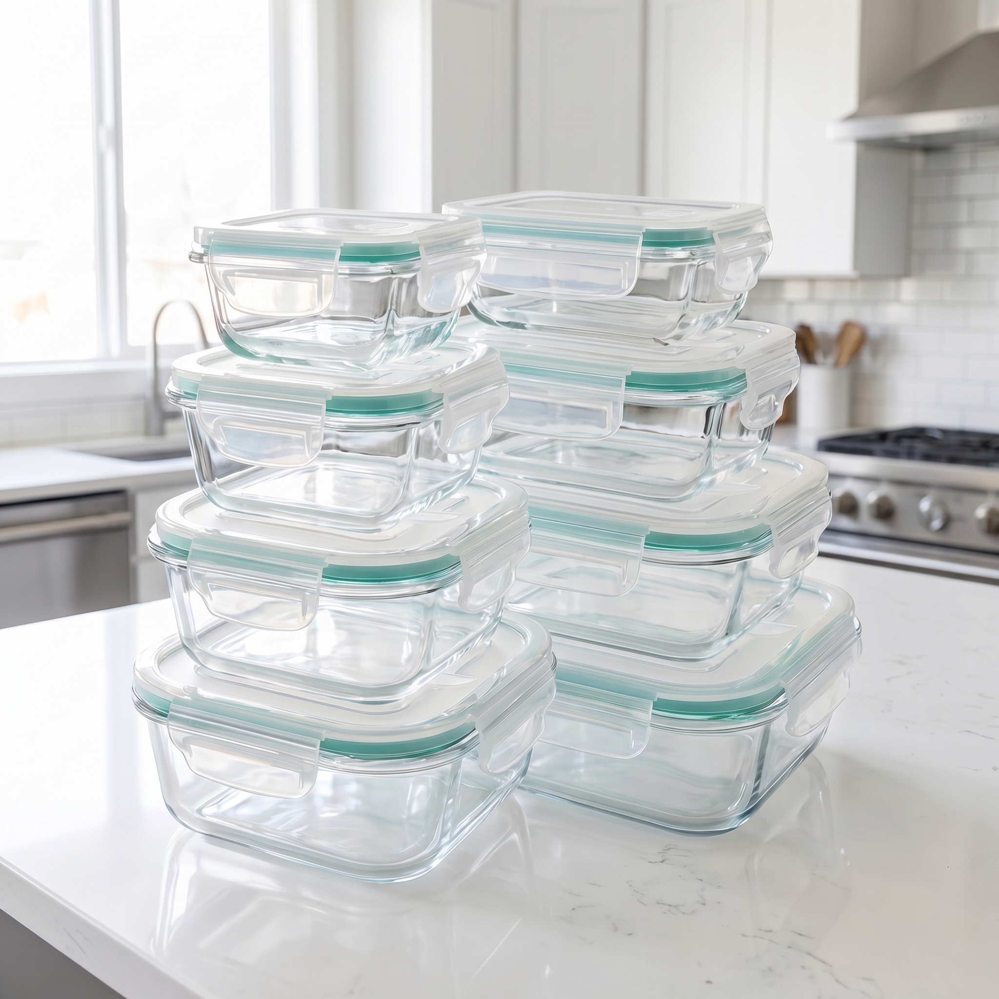 A set of 8 food storage contai - Food Storage Glass Set ulasan dan harga
