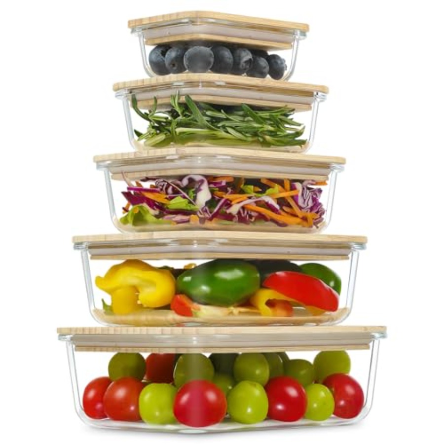 Glass Containers with Bamboo L - Food Storage Glass Set ulasan dan harga