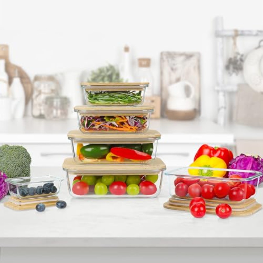 Glass Containers with Bamboo L - Food Storage Glass Set ulasan dan harga