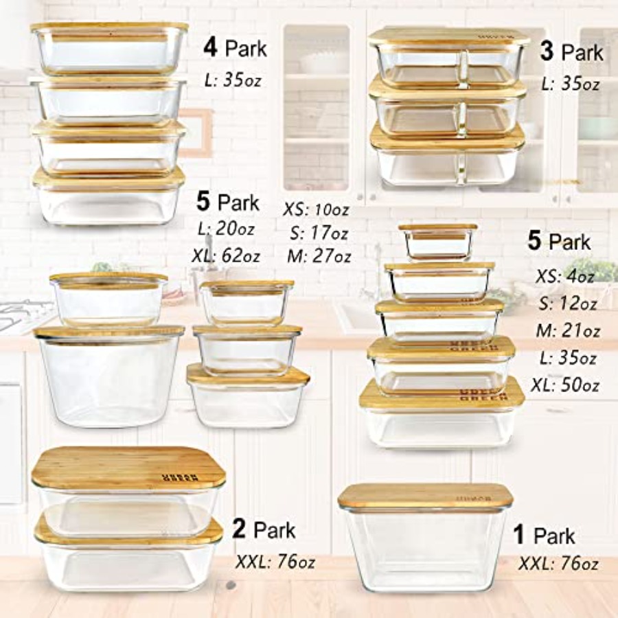 Glass Containers with Bamboo L - Food Storage Glass Set ulasan dan harga