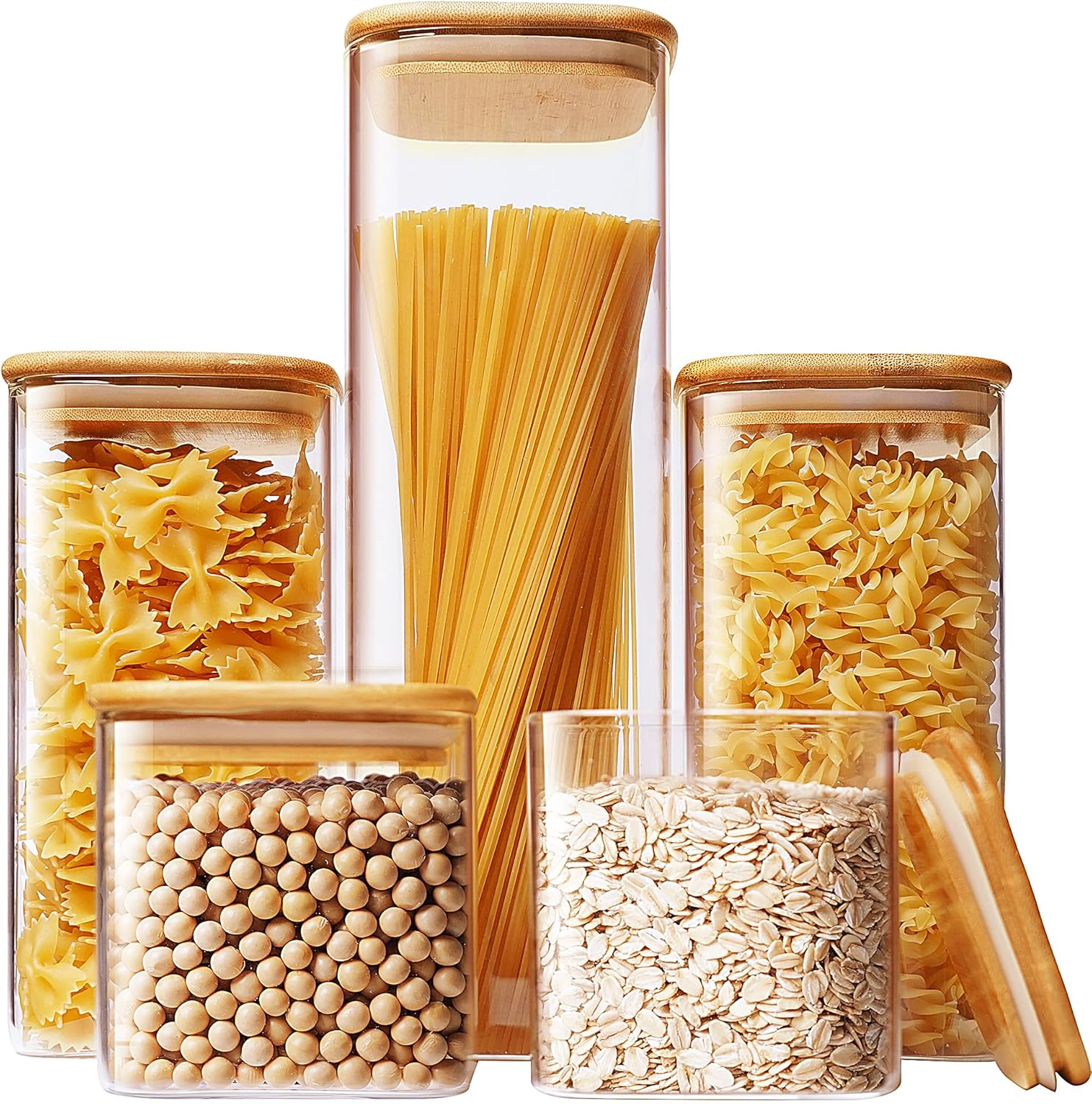 Square Glass Jars with Bamboo  - Food Storage Glass Set ulasan dan harga