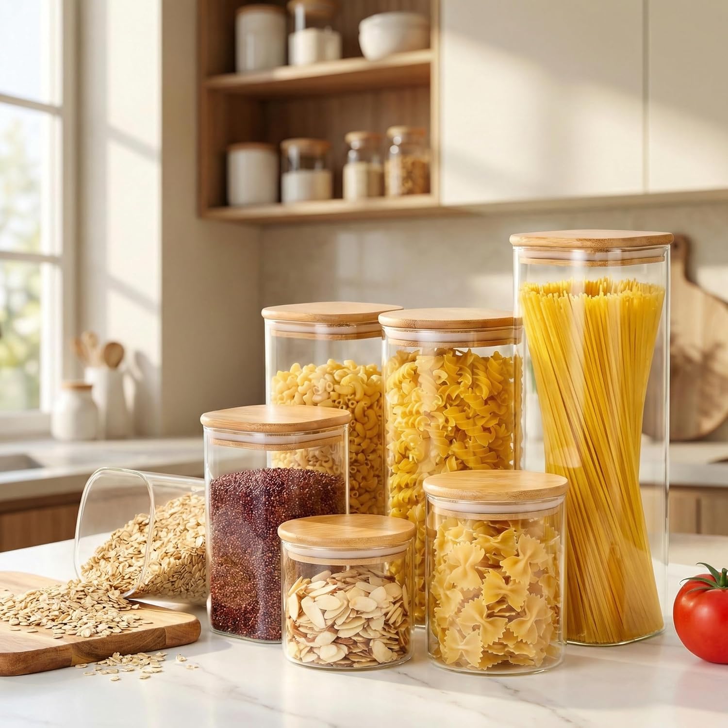 Square Glass Jars with Bamboo  - Food Storage Glass Set ulasan dan harga