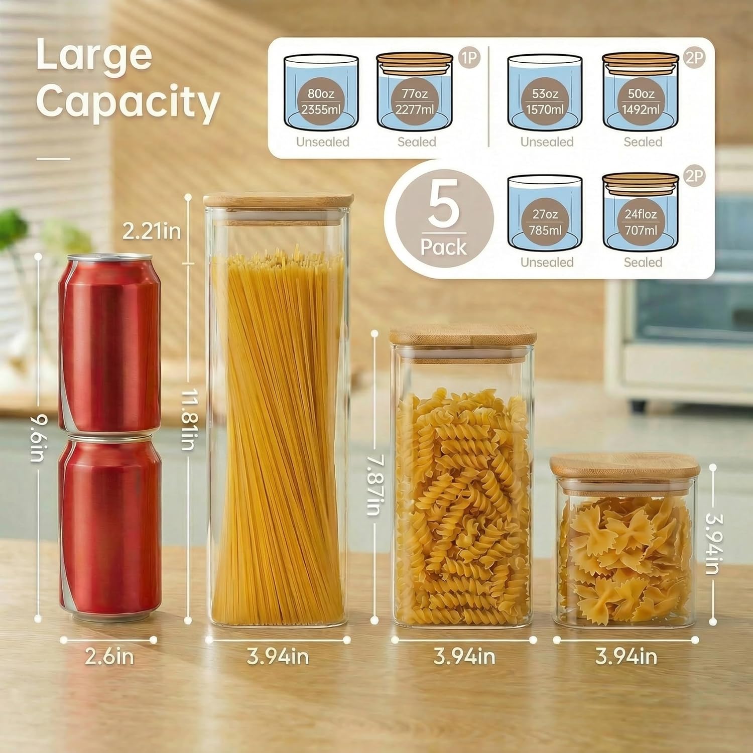 Square Glass Jars with Bamboo  - Food Storage Glass Set ulasan dan harga