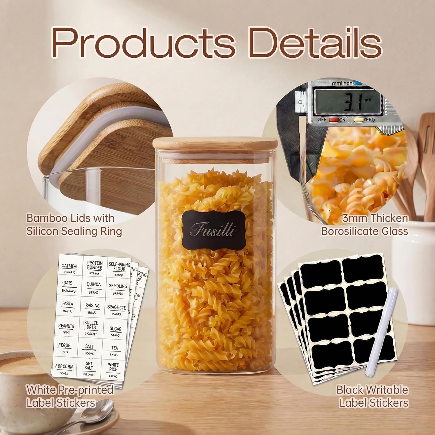 Square Glass Jars with Bamboo  - Food Storage Glass Set ulasan dan harga
