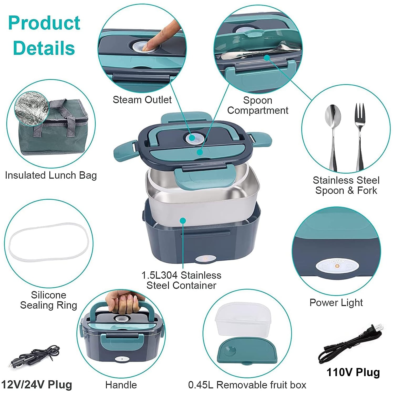 1.5 L 60W Electric Lunch Box F - Portable Food Warmer ulasan dan harga
