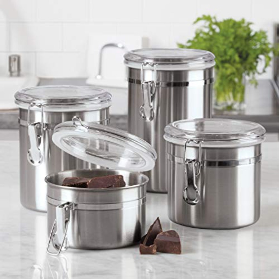 Set of 4 Stainless Steel Kitch - Food Storage Canister ulasan dan harga