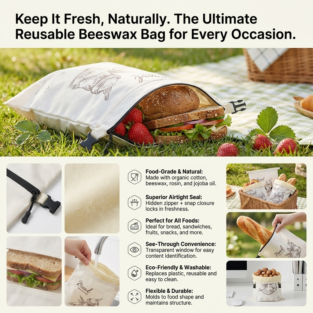 Reusable Beeswax Bread Bag wit - Food Storage No Plastic ulasan dan harga
